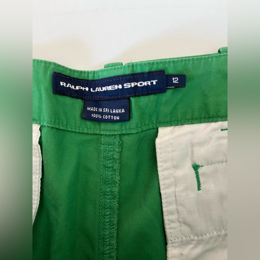 Ralph Lauren Sport Flat Front Green Chino shorts w/ blue logo preppy summer 12 - Picture 2 of 7